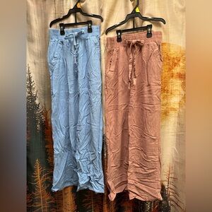 Sienna Sky Wide-Leg Linen Pants - Blue & Dusty Rose